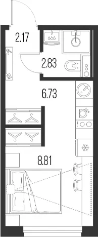 Планировка: Студия 20,5 м² в ЖК «Новая земля»