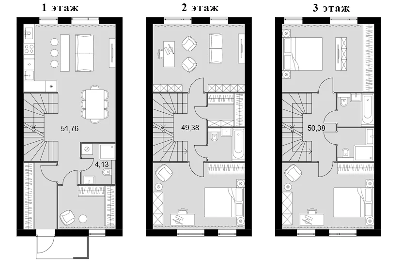 Планировка: Таунхаус 155,7 м² в ЖК «Мартемьяново Клаб»