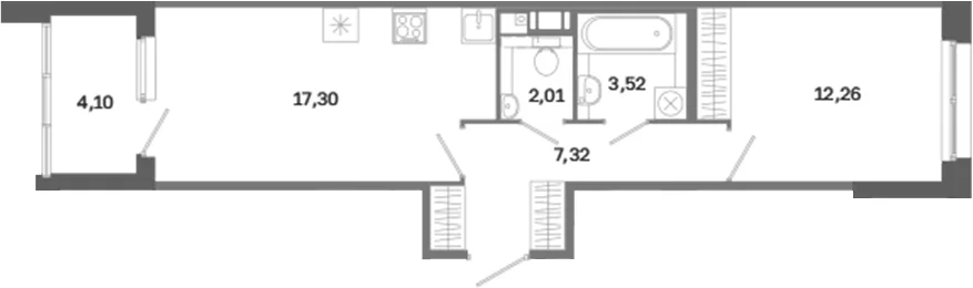 Планировка: Евродвушка 42,4 м² в ЖК «Дом на Курской»