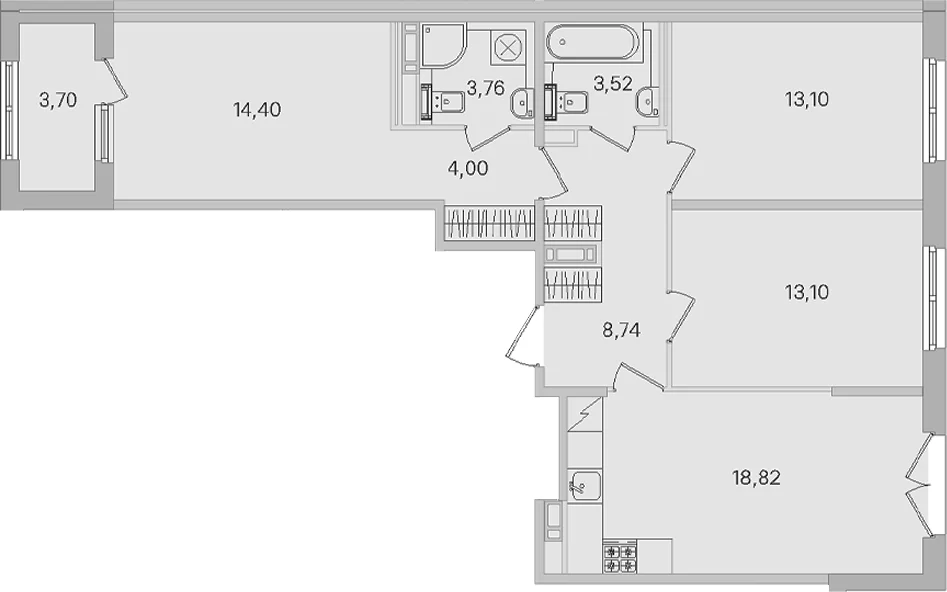 Планировка: 3-комнатная квартира 79,4 м² в ЖК «Дубровский»