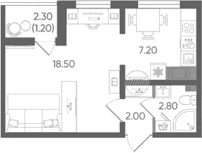 Планировка: 1-комнатная квартира 30,5 м² в ЖК «Цветной город»