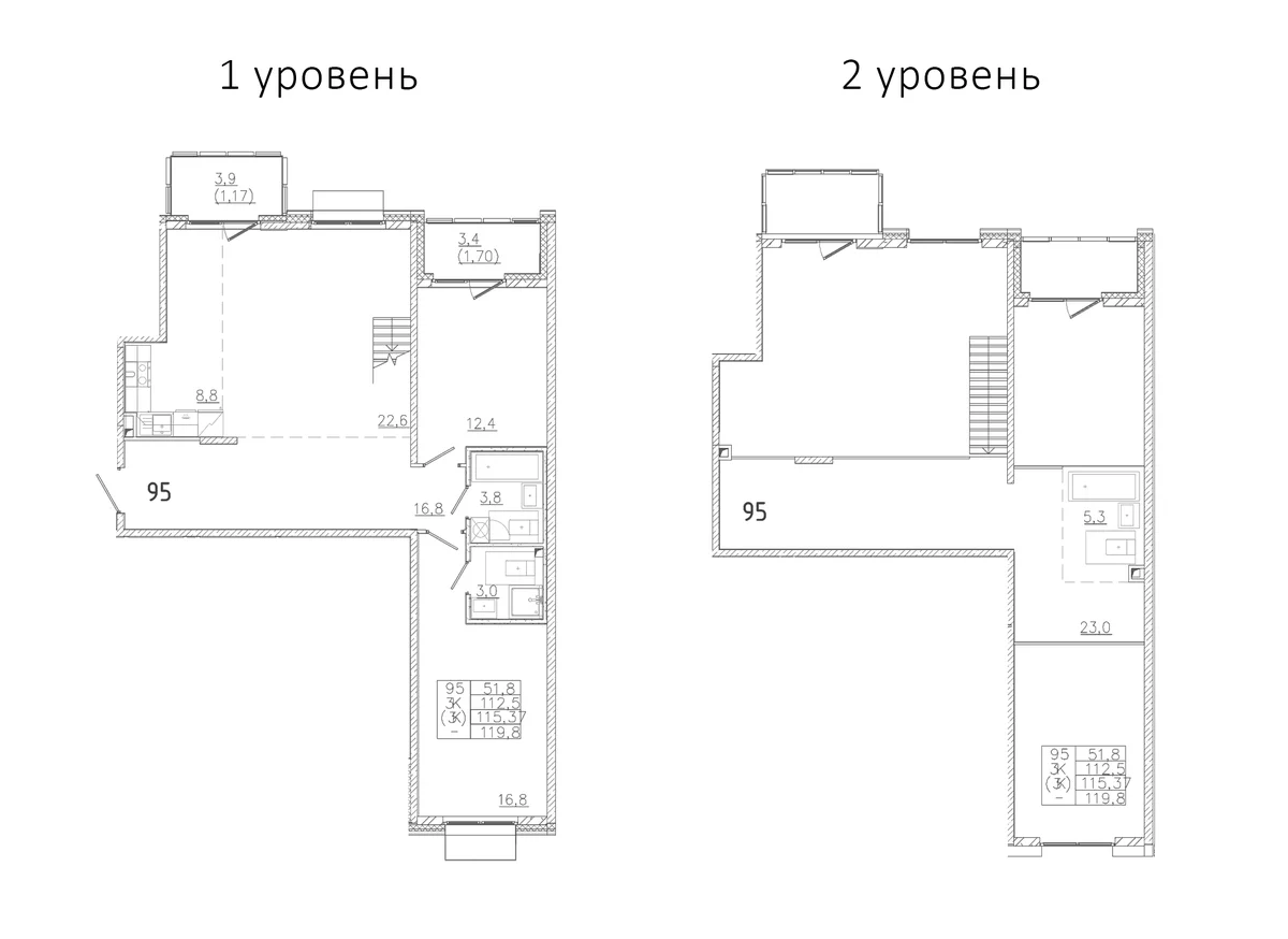 Планировка: 3-комнатная квартира 89,5 м² в ЖК «Лисино»