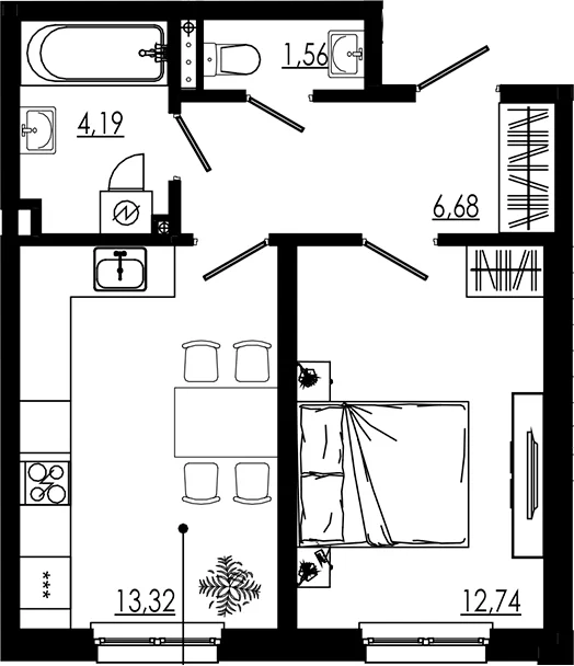 Планировка: 1-комнатная квартира 38,5 м² в ЖК «LIBERTY DOM»