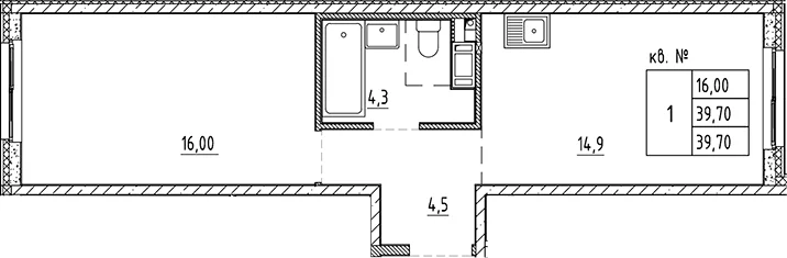 Планировка: 1-комнатная квартира 39,7 м² в ЖК «Плюс Пулковский»