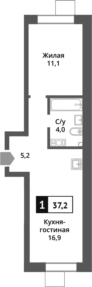 Планировка: Евродвушка 37,2 м² в ЖК «Никольский квартал Отрада»