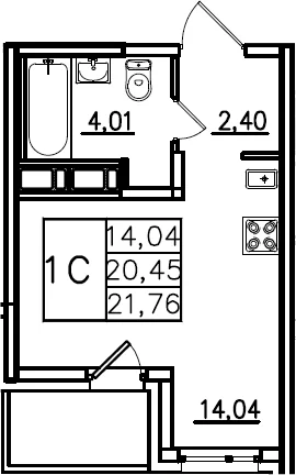 Планировка: Студия 20,5 м² в ЖК «Аэросити Лайф»