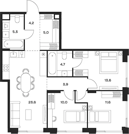 Планировка: Квартира евро-4 81,9 м² в ЖК «СОУЛ»