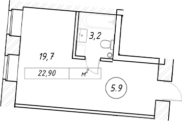Планировка: Студия 22,9 м² в ЖК «пр-кт Обуховской Обороны, 42 к2»