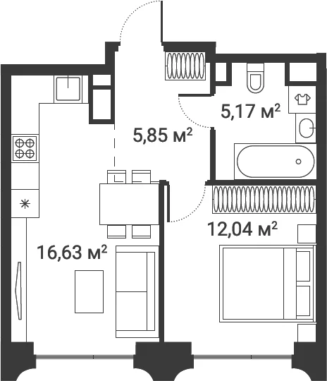 Планировка: 1-комнатная квартира 39,7 м² в ЖК «Первый Нагатинский»
