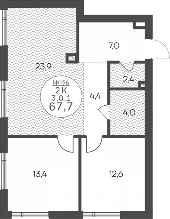 Планировка: 2-комнатная квартира 67,7 м² в ЖК «Клубный квартал КРЫЛАТСКАЯ 33»