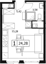 Планировка: Студия 24,3 м² в ЖК «У реки.Эко Видное 2.0»