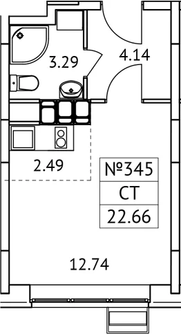 Планировка: Студия 22,7 м² в ЖК «Новотомилино»
