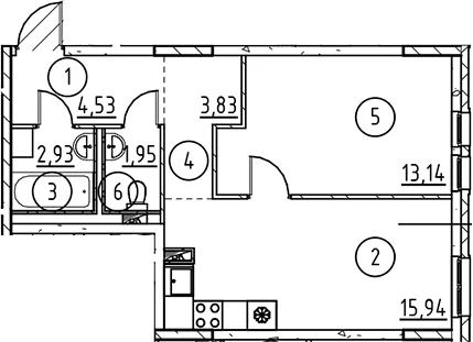 Планировка: Евродвушка 42,3 м² в ЖК «Невская Долина»