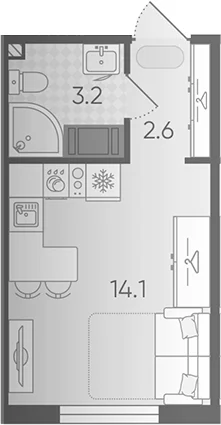 Планировка: Студия 19,9 м² в ЖК «Цветной город»