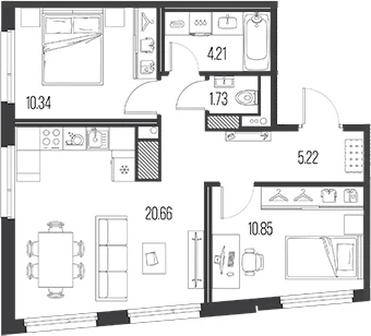 Планировка: Евротрёшка 56,1 м² в ЖК «Легенда Васильевского»