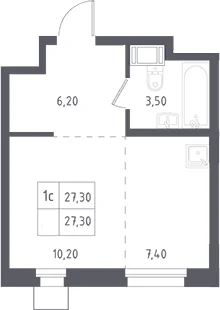 Планировка: Студия 27,3 м² в ЖК «Люберцы»