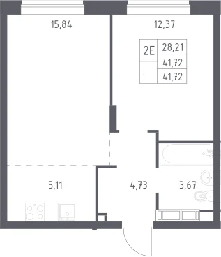 Планировка: Евродвушка 41,7 м² в ЖК «Новоград Павлино»