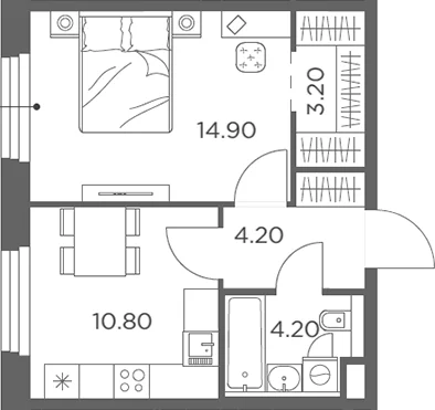 Планировка: 1-комнатная квартира 37,3 м² в ЖК «Белый Град»