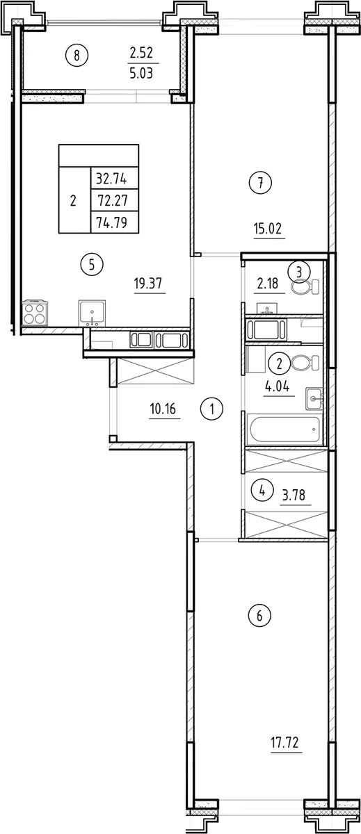 Планировка: Евротрёшка 72,3 м² в ЖК «Ассамблея»