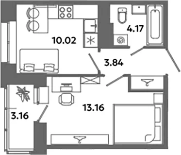 Планировка: 1-комнатная квартира 31,2 м² в ЖК «Загляденье»