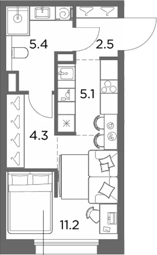 Планировка: Студия 28,5 м² в ЖК «Станиславский»
