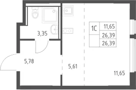 Планировка: Студия 26,4 м² в ЖК «Егорово парк»