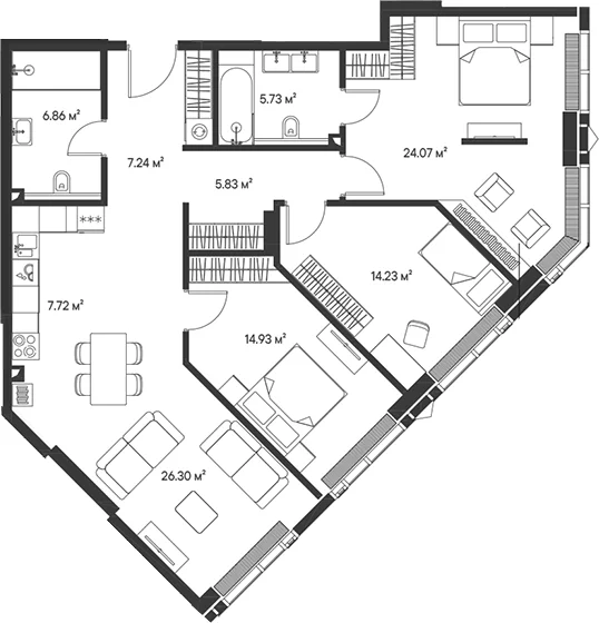 Планировка: Квартира евро-4 112,9 м² в ЖК «Джойс»