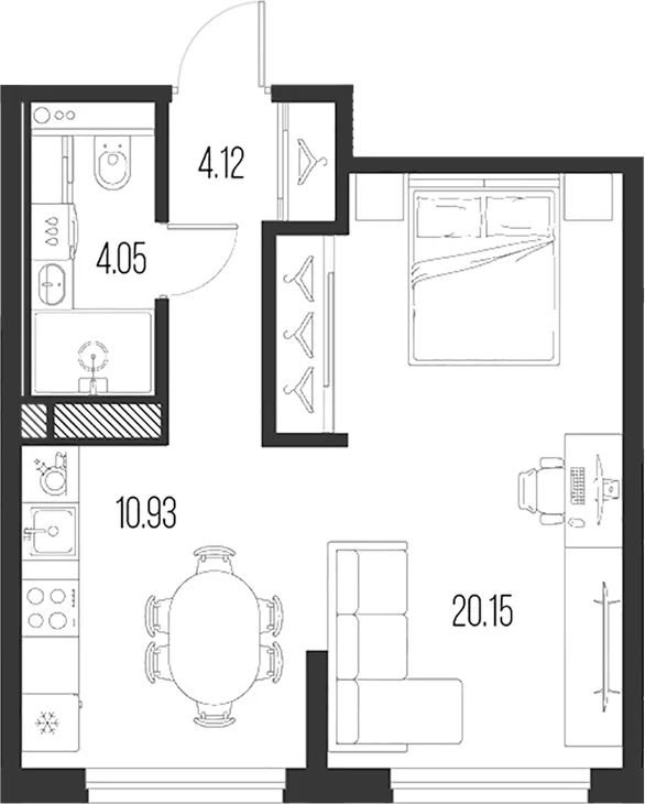 Планировка: 1-комнатная квартира 39,3 м² в ЖК «Новая земля»
