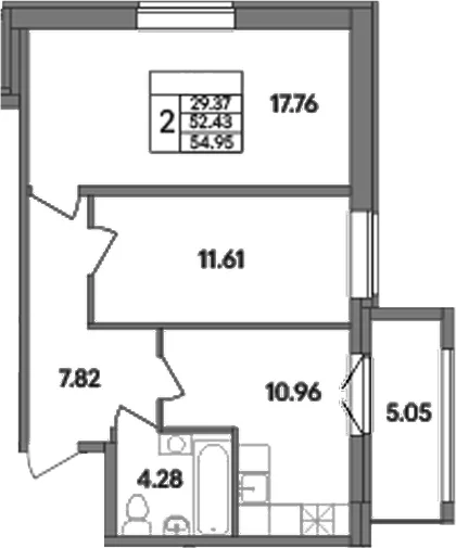Планировка: 2-комнатная квартира 52,4 м² в ЖК «Рождественский квартал»