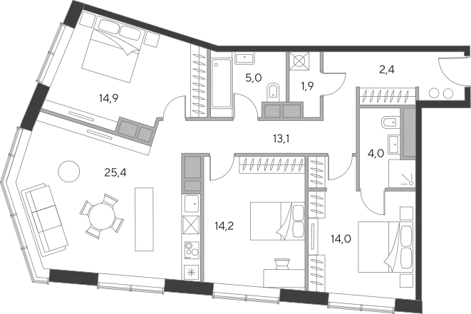 Планировка: Квартира евро-4 94,9 м² в ЖК «Дом Чкалов»