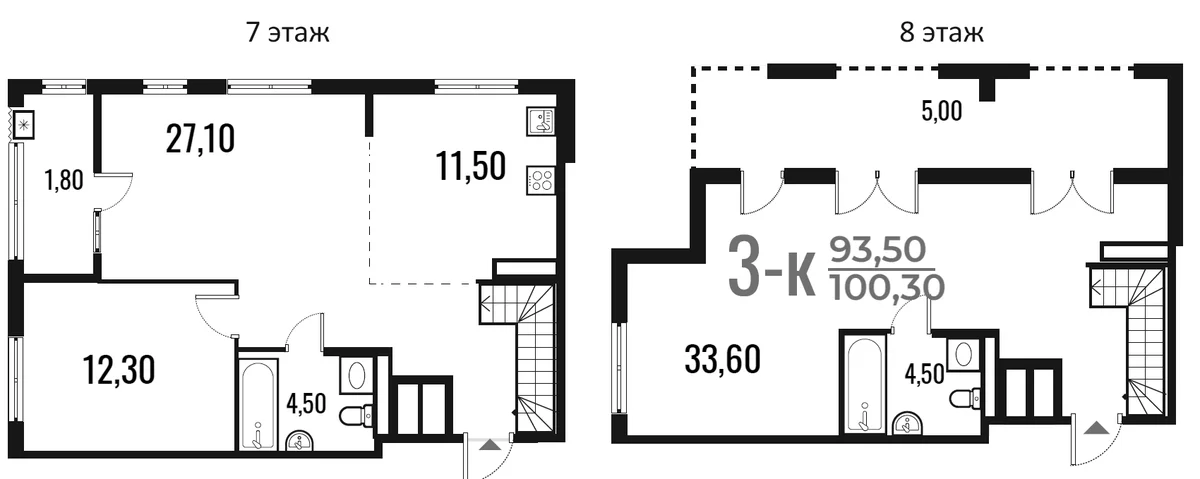 Планировка: Евротрёшка 93,5 м² в ЖК «Новое Летово»