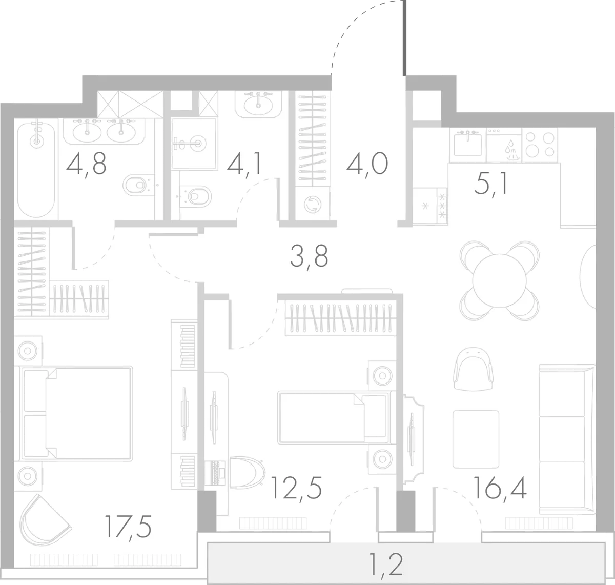 Планировка: Евротрёшка 68,2 м² в ЖК «Ривер Парк Кутузовский»
