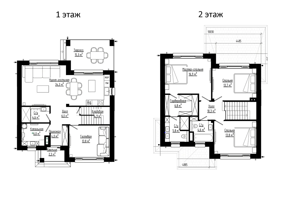 Планировка: Коттедж 146,3 м² в ЖК «Коттеджный поселок Юрьево берег»