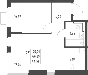 Планировка: Евродвушка 40,6 м² в ЖК «Новое Видное»