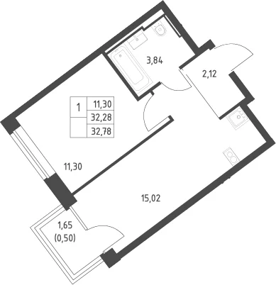 Планировка: Евродвушка 32,3 м² в ЖК «Литературный Квартал»