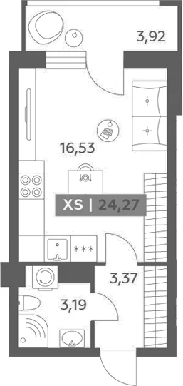Планировка: Студия 23,1 м² в ЖК «Аквилон РекаПарк»
