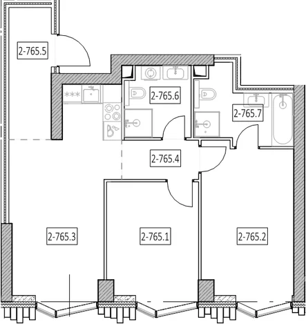 Планировка: Евротрёшка 65,1 м² в ЖК «Айс Тауэрс»
