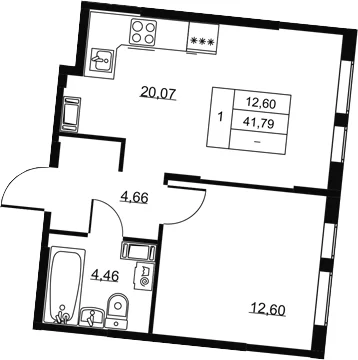 Планировка: Евродвушка 41,8 м² в ЖК «Высота. Всеволожск»