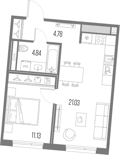 Планировка: Евродвушка 41,8 м² в ЖК «Легенда Васильевского»