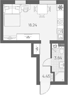 Планировка: Студия 26,5 м² в ЖК «Морская миля»