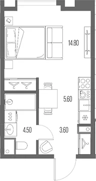 Планировка: Студия 28,5 м² в ЖК «Северный Порт»