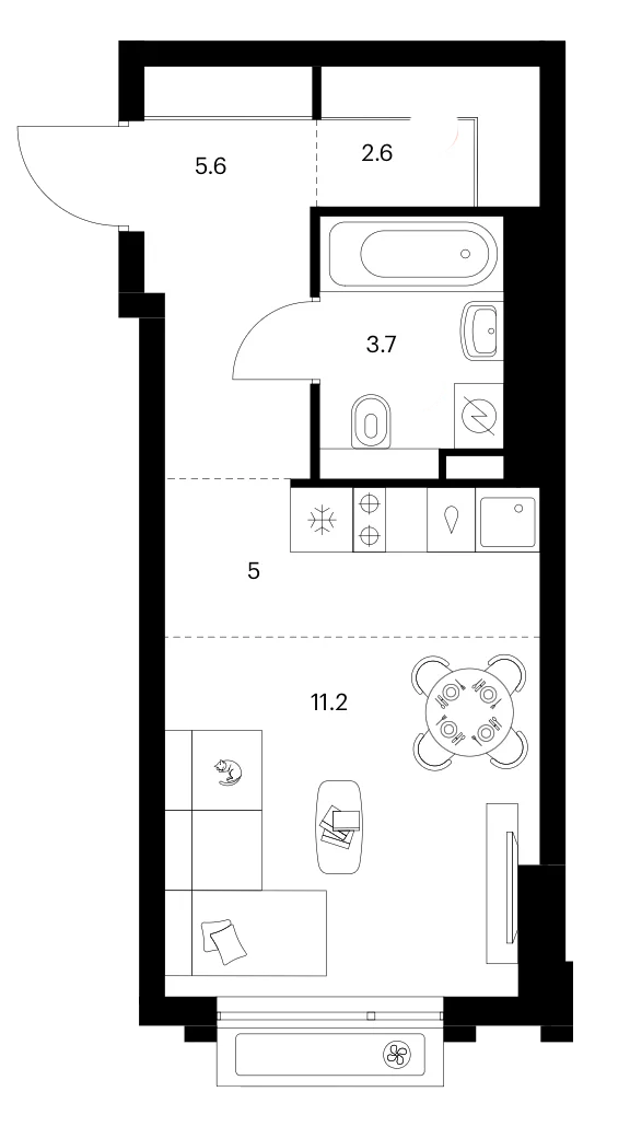 Планировка: Студия 28,1 м² в ЖК «Белая Дача парк»