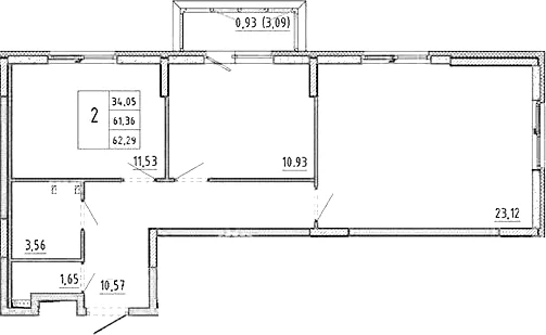 Планировка: 2-комнатная квартира 61,4 м² в ЖК «Аннино Сити»