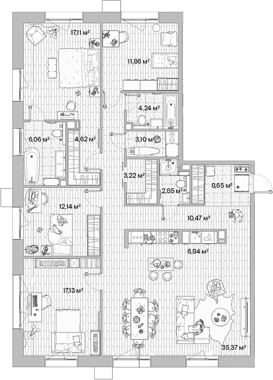 Планировка: Квартира евро-5 143,7 м² в ЖК «МЫС»