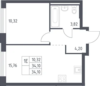 Планировка: Евродвушка 34,1 м² в ЖК «Рублевский квартал»