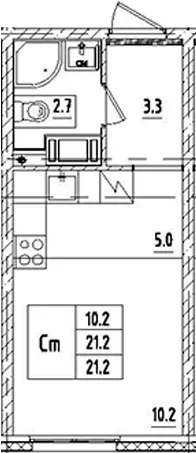 Планировка: Студия 21,2 м² в ЖК «Октябрьская набережная»