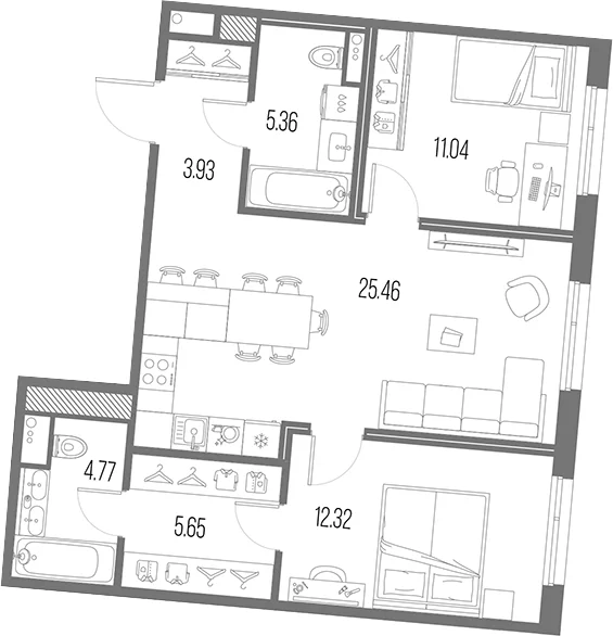 Планировка: Евротрёшка 68,5 м² в ЖК «Легенда Васильевского»