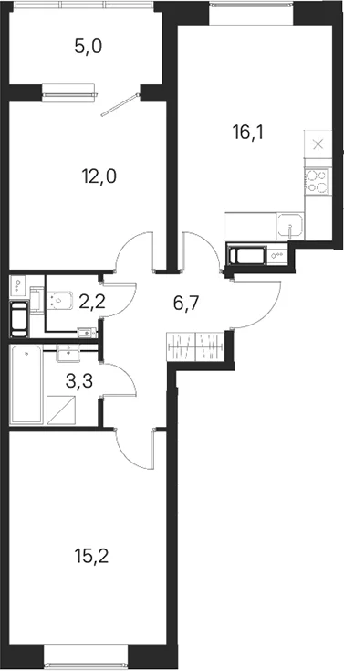 Планировка: 2-комнатная квартира 55,5 м² в ЖК «М36»