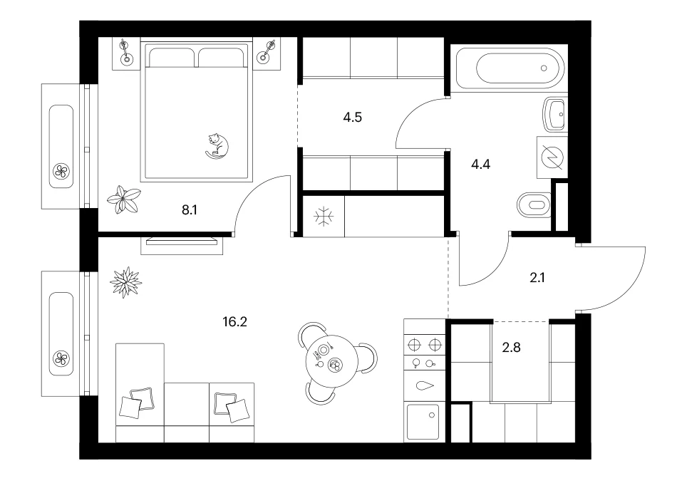 Планировка: 1-комнатная квартира 38,1 м² в ЖК «Ярославский»