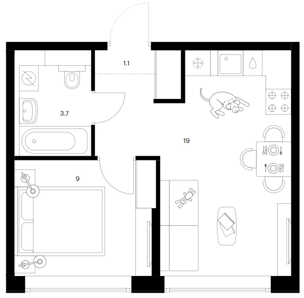 Планировка: 1-комнатная квартира 32,8 м² в ЖК «Бусиновский парк»